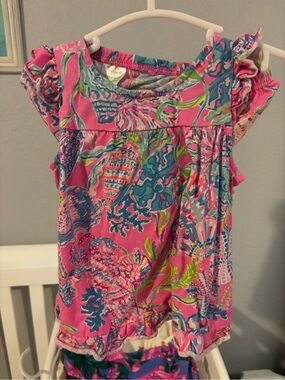 Lilly Pulitzer Pink Multi Floral Ruffle Sleeve Top